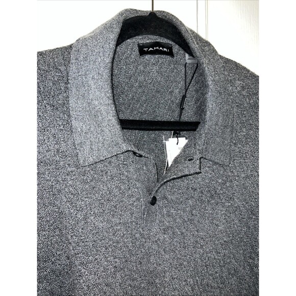 Tahari Polo Sweater Wool Blend Mens Medium Collared Knit Gray Preppy Casual NWT - Picture 3 of 16